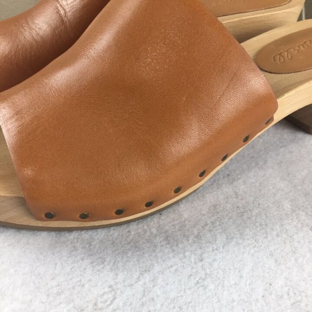 Madewell Womens Brown Leather Evelyn Wood Slide Clog sz 6.5 - Picture 2 of 10